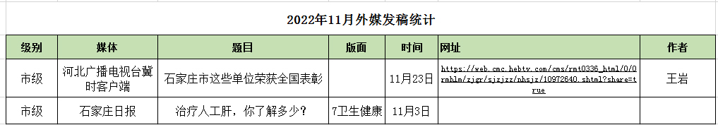 2022月11月对外媒体宣传报道